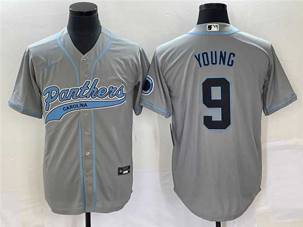 Men%27s Carolina Panthers #9 Bryce Young Gray With Patch Cool Base Stitched Baseball Jersey->carolina panthers->NFL Jersey